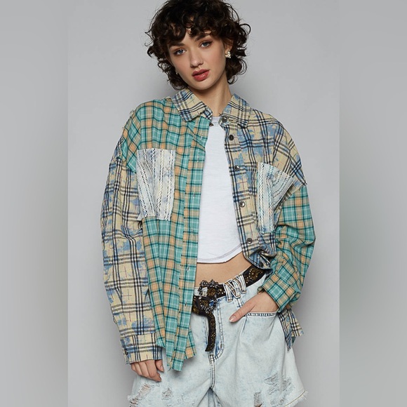 POL Tops - PT12 New POL Plaid Patchwork Shirt